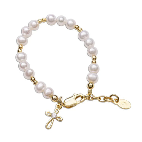 Gold Cross & Pearl Bracelet