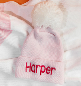 Pink Hat with White Pom