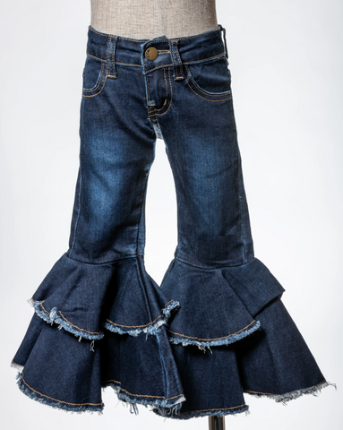 Double Ruffle Denim Jeans - Dark