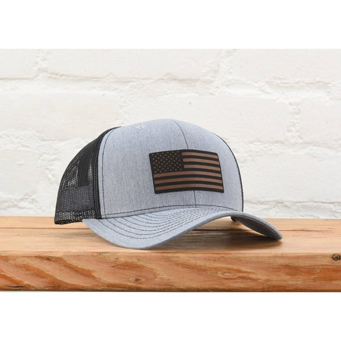 American Flag Leather Patch-Grey