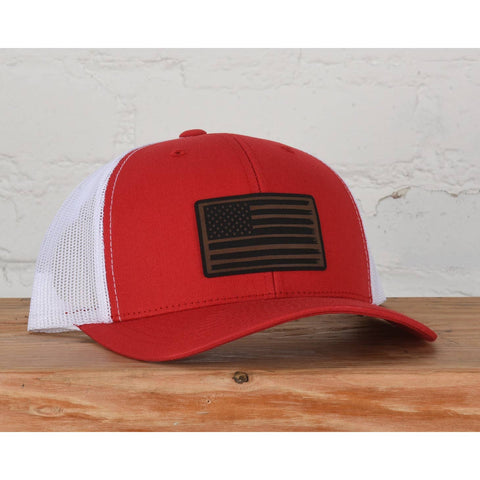 American Flag Leather Patch-Red