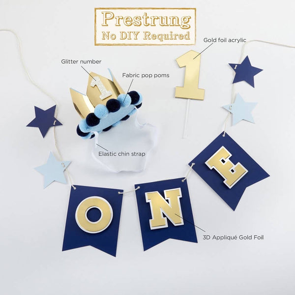 Blue & Gold 1st Birthday Decor Kit