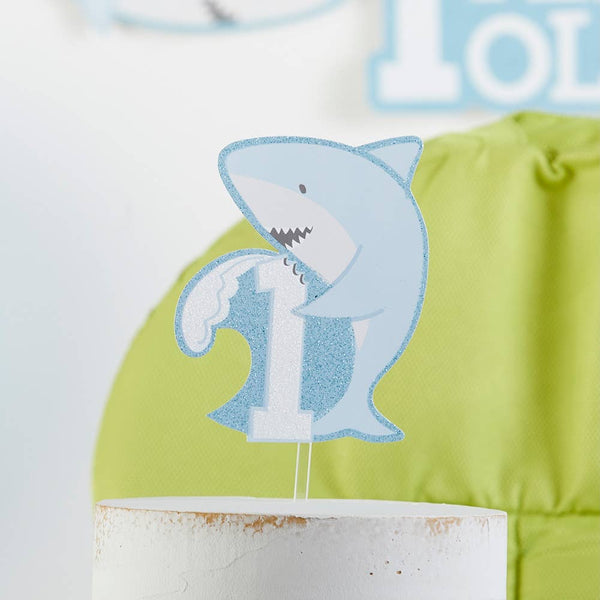 1st Birthday Milestone Photo Banner & Cake Topper-Shark