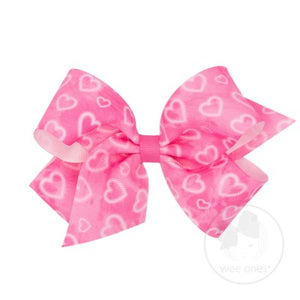 Pink Valentine Medium Heart Print Grosgrain Bow